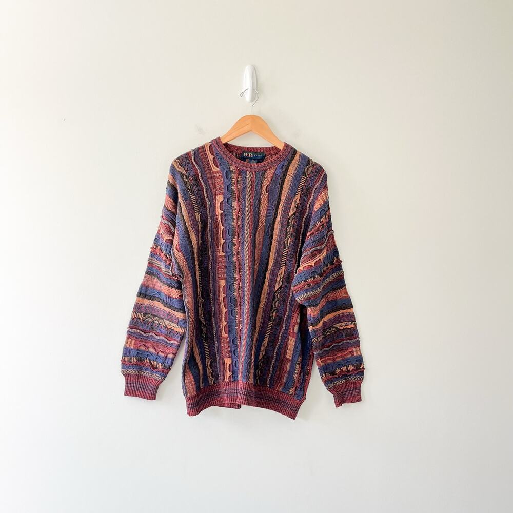 Vintage Men’s R&R Casuals Coogi Style 90’s Cosby 3D Raised Multicolored Sweater